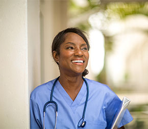 smiling nurse in medical facility