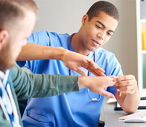 physician assistant with injured patient