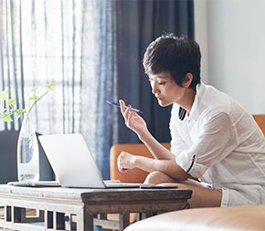 woman contemplating education options