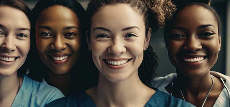 closeup of diverse group of smiling nurse faces