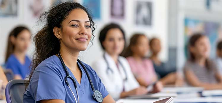 first year nursing student in classroom