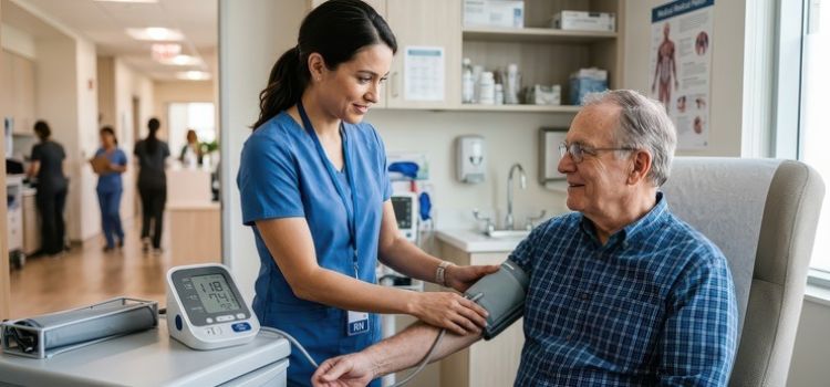 prn nurse takes a patient's blood pressure